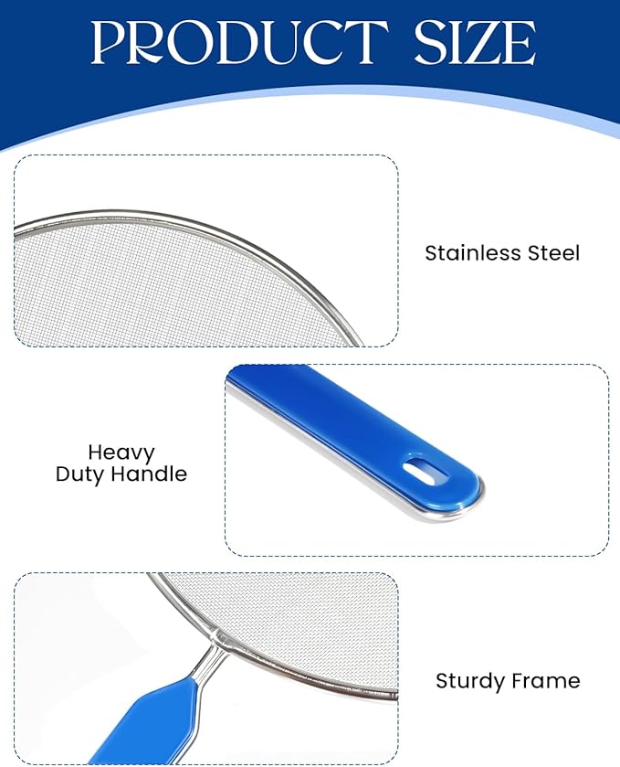 Splatter Screen for Frying Pan, 8 Inch Grease Splatter Guard with Handle Stainless Steel Kitchen Oil Splash Guard Mesh Strainers Pan Cover Cooking Protector for Frying Cooking