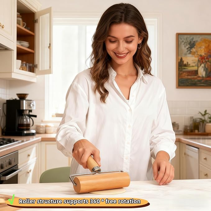 Wooden Rolling Pin Set - Non-Stick Pizza & Dough Roller, Ergonomic Bakery Tool for Cookies, Pie, Bread Dough | Heavy Duty, Easy Clean, Compact Storage | Kitchen Gadget Essential - Image 3