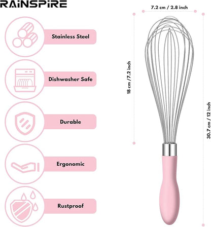 Rainspire 12-Inch Wire Whisk Stainless Steel, Balloon Whisks for Cooking, Wisk Wisking Tool With Soft Silicone Handle, Thick Durable Whisker for Blending, Beating, Whisking, Stirring, Pink - Image 2