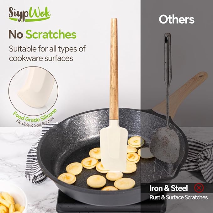 Silicone Spatula Set, Food Grade Rubber Spatula-4 Piece Nonstick Rubber Spatulas, Spoonula, Jar Scraper for Cooking, Baking, Mixing, Frosting - Heat Resistant Up to 600°F (4 Pcs Spatula Off-White) - Image 4