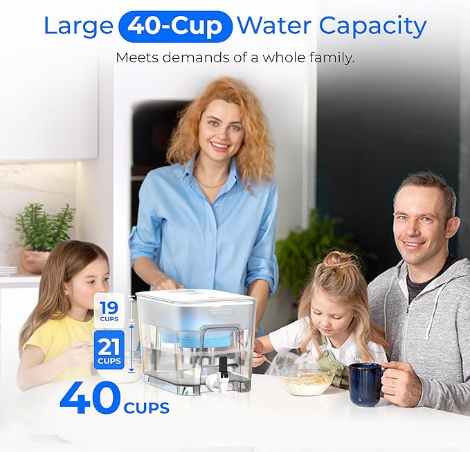Waterdrop WFD-22W-DF-A Water Filter Dispenser, Alkaline 40-Cup Water Purifier, 2 Built-in Filters, 8X Faster Filtration, 200-Gallon Lifespan, Mineralized Alkaline Water, Reduces Chlorine, White - Image 6