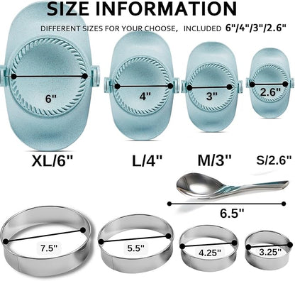 Empanada Maker Press, 6-Inch Extra Large Dumpling Maker Set with Dough Cutter, Dumpling Mold Set for Pierogi, Pastelitos, Calzone, Turnovers, Chinese Dumpling 4Sizes-Blue (6"/4"/3"/2.6")