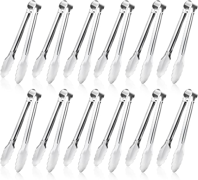 12 Pack Small Serving Tongs,XEVOM Stainless Steel Sugar Tongs Mini Appetizers Tongs Mental Kitchen Tongs for Serving Food (5inch) by XEVOM