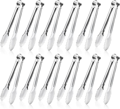 12 Pack Small Serving Tongs,XEVOM Stainless Steel Sugar Tongs Mini Appetizers Tongs Mental Kitchen Tongs for Serving Food (5inch) by XEVOM