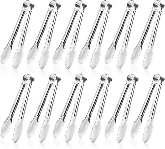 12 Pack Small Serving Tongs,XEVOM Stainless Steel Sugar Tongs Mini Appetizers Tongs Mental Kitchen Tongs for Serving Food (5inch) by XEVOM