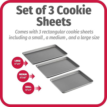 GoodCook Everyday Nonstick Baking Sheet Set, 3 Pack Includes Small (13×9) Medium (15×1) and Large (17×11) Pans Carbon Steel Construction Cookie Sheets Bakeware Set, Gray - Image 2