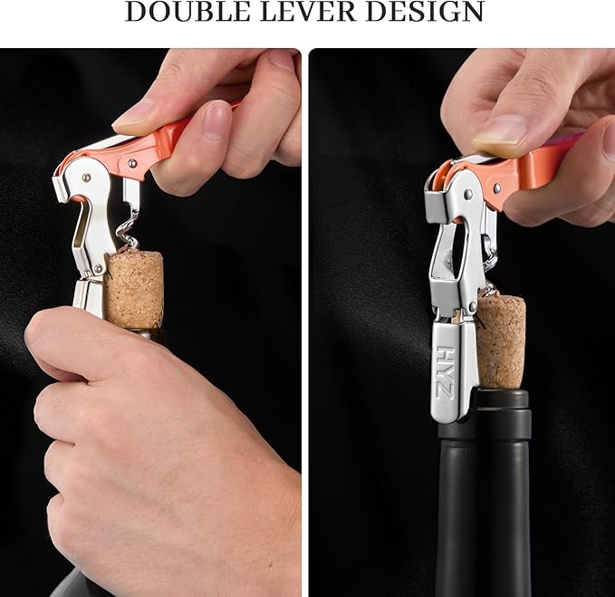 HYZ 2-Pack Wine Opener Waiter Corkscrew, Professional Wine Key for Servers, Bartender with Foil Cutter, Manual Wine Bottle Opener Double Hinged (Nectarine) - Image 4