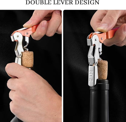 HYZ 2-Pack Wine Opener Waiter Corkscrew, Professional Wine Key for Servers, Bartender with Foil Cutter, Manual Wine Bottle Opener Double Hinged (Nectarine) - Image 4