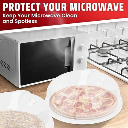 Flexzion 2 Pack 10.5 Inch Microwave Splatter Cover - BPA-Free Anti-Splatter Microwave Cover with Adjustable Steam Vent, Dishwasher Safe, Transparent Plastic Food Covers for Microwave Cooking