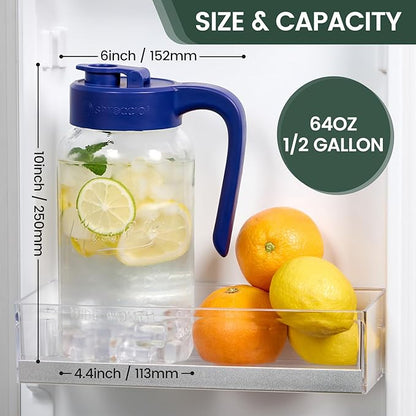 Mason Jar Pitcher - Airtight & Leakproof Glass Pitcher with Lid[set of 2], Perfect for Breastmilk, Cold Brew, and Sun Tea, 2 Quart (64 oz) Mason Jar with Pour Spout Lid - Image 3