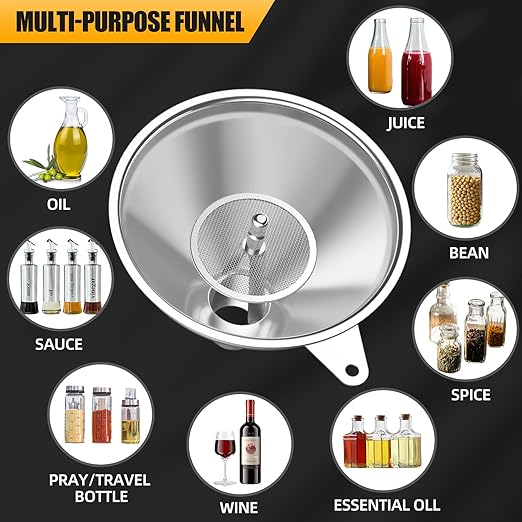 3 Pack Stainless Steel Kitchen Funnel Set,funnels for Kitchen use Filling Bottles, 2 Size Spouts Funnel and Strainer for Filling Different Bottles and Bags - Image 5