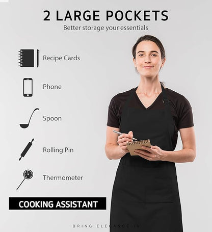 Syntus 12 Pack Bib Apron, Unisex Aprons Adjustable 100% Cotton with 2 Pockets Cooking Kitchen Aprons for Women Men Chef, BBQ Drawing Apron Bulk, Black - Image 4