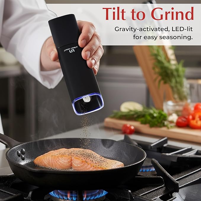Automatic Salt and Pepper Grinder Set - Rechargeable Electric Salt and Pepper Shakers with Adjustable Coarseness, LED Light, One-Handed Use, Gravity Salt Grinder and Electric Pepper Mill - Image 3