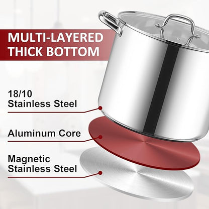 Herogo 20-Quart 18/10 Stainless Steel Stock Pot with Lid, Large Heavy Duty Soup Pot Compatible with Electric, Gas, Induction and Gas Cooktops, Non-Toxic & Corrosion Resistant, Dishwasher Safe