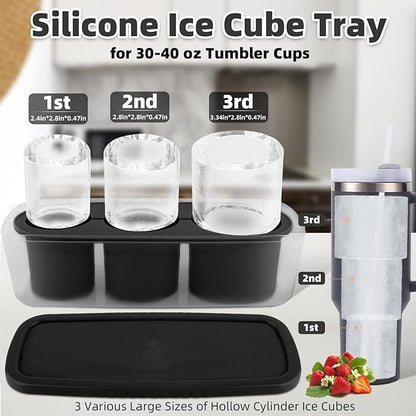 Tcamp Ice Mold for 30-40 oz Tumbler Cup, Silicone Ice Cube Tray With Lid and Bin for Freezer, Ice Ring Ice Maker for Chilling Cocktails, Whiskey, Drinks, Coffee, Easy Fill and Release (Black)