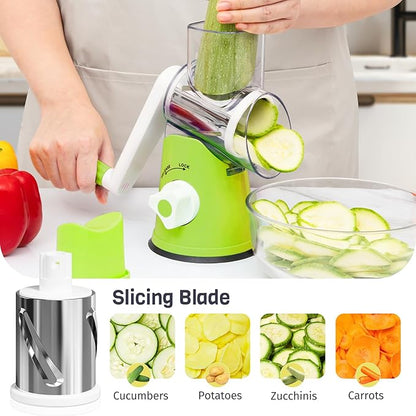 Rotary Cheese Grater Hand Crank, 3 Blades Slicer Shredder, Cheese Grater for Kitchen, Multi-Functional Kitchen Tool for Vegetables, Nuts, Chocolate, with Strong Suction Base, Green - Image 3