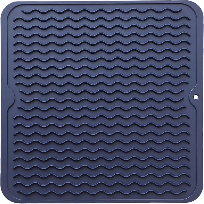 MicoYang Silicone Dish Drying Mat for Multiple Usage,Easy clean,Eco-friendly,Heat-resistant Silicone Mat for Kitchen Counter or Sink,Refrigerator or Drawer liner Navy Blue M 12 inches x 12 inches by MicoYang