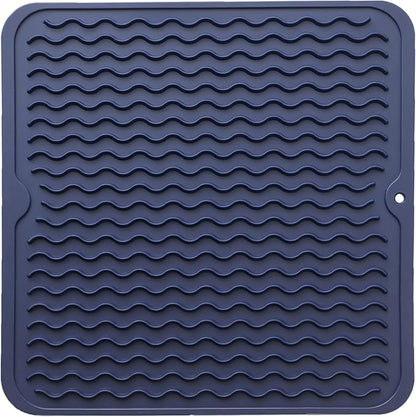 MicoYang Silicone Dish Drying Mat for Multiple Usage,Easy clean,Eco-friendly,Heat-resistant Silicone Mat for Kitchen Counter or Sink,Refrigerator or Drawer liner Navy Blue M 12 inches x 12 inches by MicoYang
