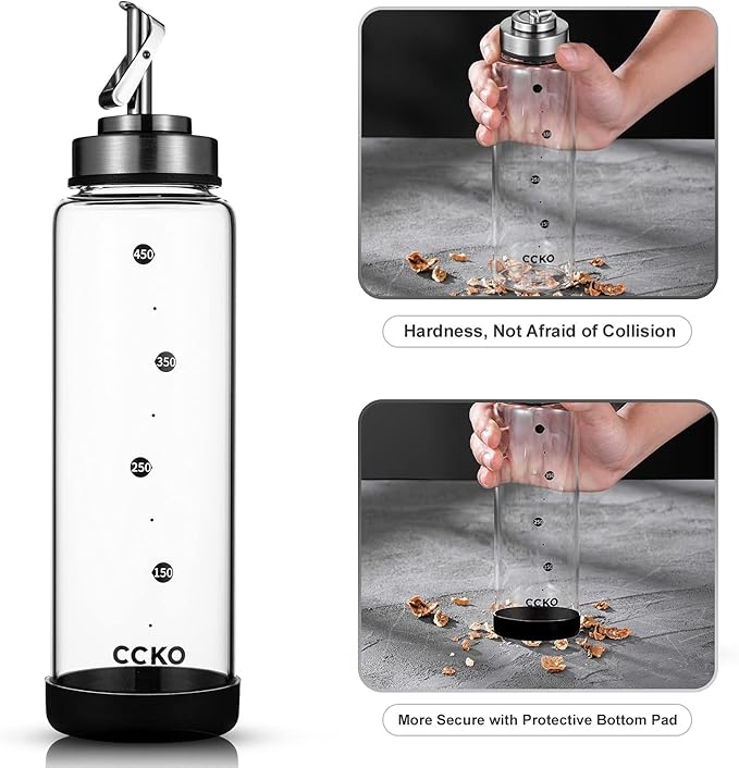 CCKO Glass Olive Oil Dispenser Bottle with Stainless Steel Spouts Shatterproof Glass Olive Oil Bottle 350ml Cooking Oil and Vinegar Cruet Bottle Container Carafe for Kitchen - Image 4