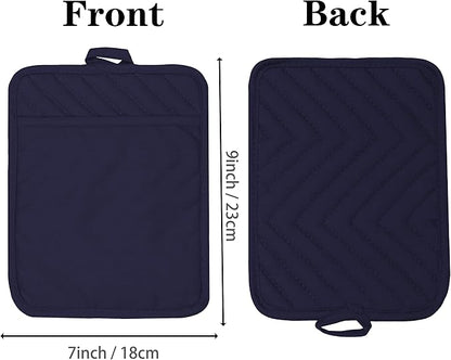 Oven Pot Holder with Pocket Cotton Heat Resistant Coaster Potholder Kitchen Hot Pad Oven Mitts for Cooking Square 7"x9" Set of 3 (Navy Blue) - Image 2