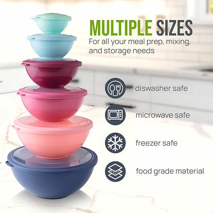 Zulay Kitchen 12 Piece Plastic Mixing Bowls with Leak-Proof Lids Set - Microwave and Freezer Safe Kitchen Mixing Bowls for Preparing, Serving and Storing - Large Nesting Bowls (Cotton Candy Ombre) - Image 3