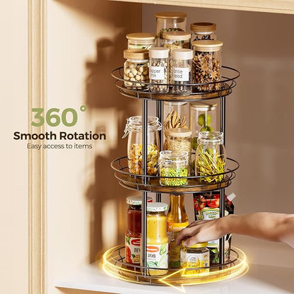 LAMU 10'' Lazy Susan Turntable Organizer, 3 Tier Round Rotating Spice Rack Organization for Kitchen Cabinet and Countertop, Wooden Lazy Susan for Table Top, Pantry, Bathroom, Vanity, Home Decor - Image 4