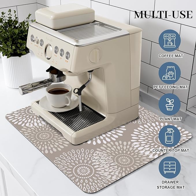 LuxStep Dish Drying Mat Super Absorbent Kitchen Counter Mat Rubber Backing Draining Mat Easy to Clean Kitchen Accessories Dish Rack Pad for Dishes, Utensils, Countertops, Sinks 15" x 18" Khaki - Image 3