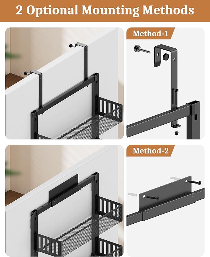 POKIPO 8-Tier Over the Door Pantry Organizer, Large Metal Door Spice Rack with Adjustable Basket, 2 in 1 Wall Mount or Hanging Heavy-Duty Pantry Door Storage Shelf for Kitchen and Bathroom, Black - Image 5
