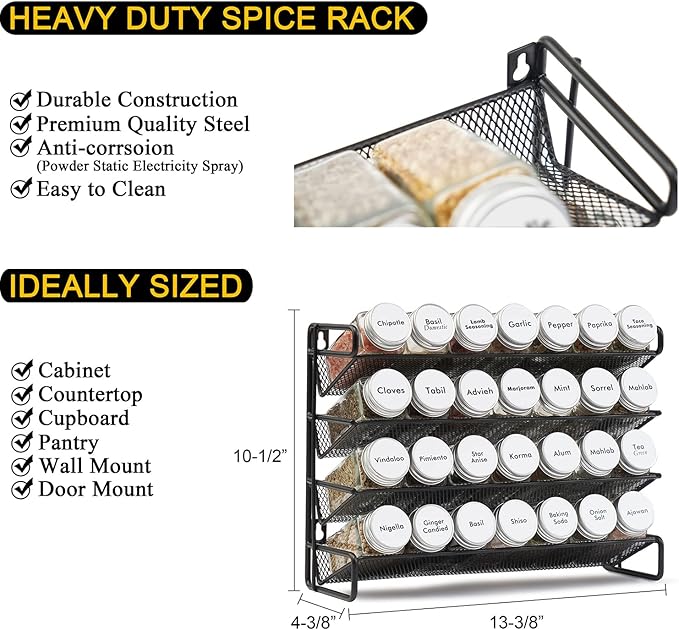 SpaceAid Spice Rack Organizer with 28 Spice Jars, 386 Spice Labels, Chalk Marker and Funnel Set for Cabinet, Countertop, Pantry, Cupboard or Door & Wall Mount - 28 Jars, 13.4" W × 10.8" H, White - Image 4