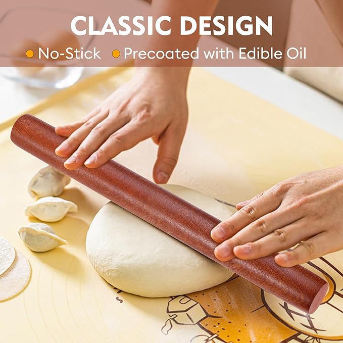 Wood Rolling Pin (15.75 Inches), Non-Stick Rolling Pin for Baking, Natural Sapele Wood Dough Roller for Pizza, Fondant, Pie, Cookie, Pastry, Essential Kitchen Tool - Image 2