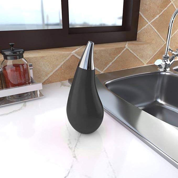 Kitchen Bathroom Counter top Squeezable Soap Dispensers Tear Drop Shape Bottle (Black, ~7oz) - Image 3
