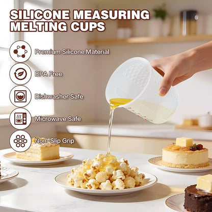 1Cup/250ml Silicone Measuring Cups 4-Pack Set, Reusable 8oz Silicone Cups Set for Prepping Cooking Baking, Melting Butter Chocolate Dishwasher Microwave Safe Baking Supplies