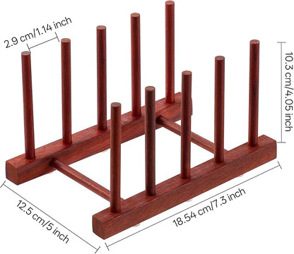 HBlife Rosewood Wooden Dish Drying Rack - Home and Kitchen Organizer for Cups, Bowls, Pots, Lids, Cutting Boards & Plates Space-Saving for Cabinets Counters (4 Slots)