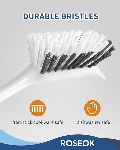 ROSEOK Dish Brush with Built-in Scraper,Kitchen Scrub Brush for Cleaning Dishes,Pots,Non-Stick Pans and Sinks,Navy Blue,2 Pack - Image 3