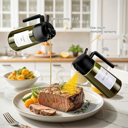 DWTS DANWEITESI Oil Sprayer for Cooking 2pcs,2 in 1 Oil Dispenser and Oil Sprayer Kitchen Gadgets,16oz Dark Green Glass Oil Spray Bottle(Light Blockage),Perfect Kitchen Accessories - Image 4