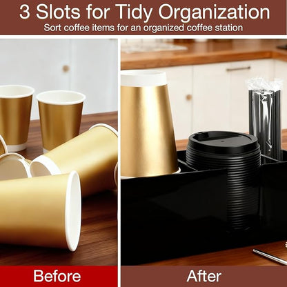 Acrylic Coffee Cup Holder for Countertop, 3 Slots Acrylic Coffee Bar Accessories and Organizer Anti Slip Waterproof, Coffee Station Organizer for Cup Lid Straw, Black