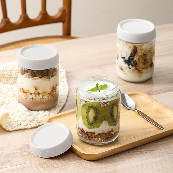 NETANY 6-pack 16oz Glass jars with Airtight Lids, Overnight Oats Containers with Lids, Wide mouth Mason Salad jars, Glass Food Storage Containers for Snacks Yogurt Spice Sugar-White - Image 6