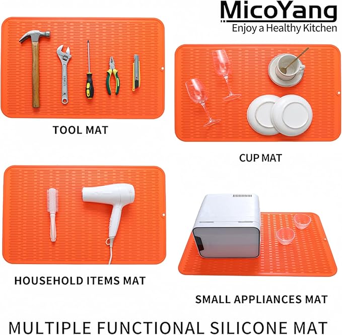 MicoYang Silicone Dish Drying Mat for Multiple Usage,Easy clean,Eco-friendly,Heat-resistant Silicone Mat for Kitchen Counter or Sink,Refrigerator or Drawer Liner Orange 3XL 28 inches x 18 inches - Image 4