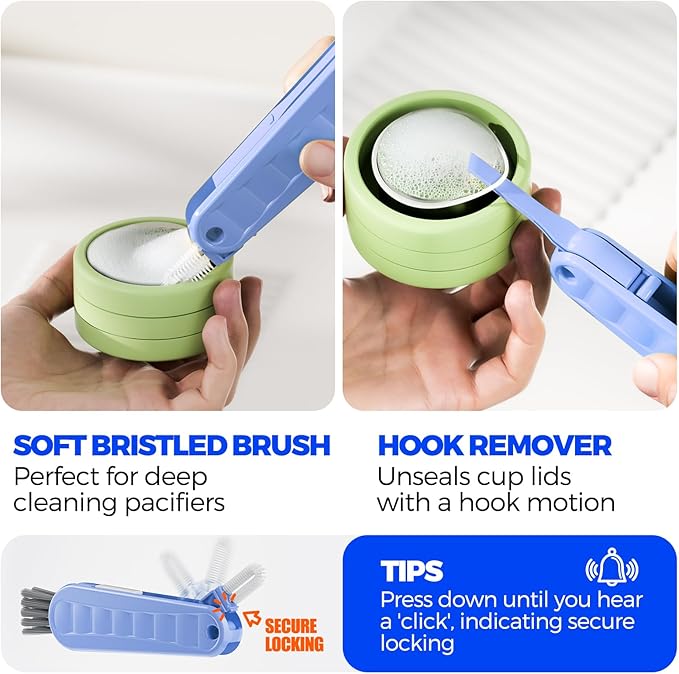 6 Pack Holikme 4 in 1 Cup Lid Cleaning Brush Set with 3 Straws, Multifunctional Bottle Brush, Silicone Cup Lid Gap Cleaner, Durable Bristle Crevice Cleaning Brush, Blue - Image 4
