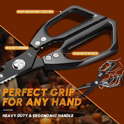 HUUSK Kitchen Scissors for Food - Stainless Steel Kitchen Shears, Sharp Black Meat Scissors Dishwasher Safe, Heavy Duty Poultry Shears, Japanese Cooking Scissor for Chicken, Christmas Gifts for Men - Image 4