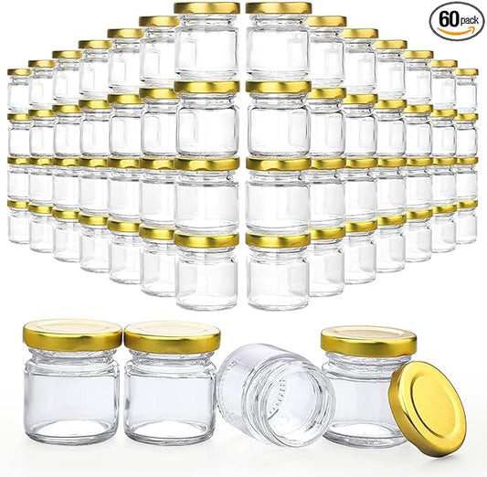 Folinstall 60 Pack Small Glass Jars with Lids, 1.5 oz Mini Honey Jars, Candle Jar for Candle Making for Gifts, Crafts, Spices, Wedding, Party Favors by Folinstall