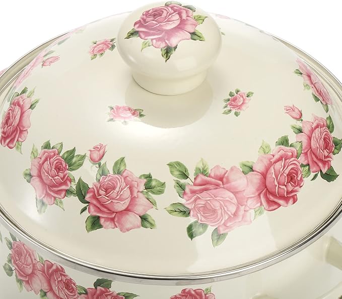 SOUJOY Enamel Stockpot with Lid, 2.8 Quart Retro Cooking Pot, Vintage Floral Stew Bean Simmer Pot with Handle, Kitchen Soup Pot, Safe for Induction Cookers, Gas Stove - Image 5