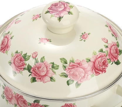 SOUJOY Enamel Stockpot with Lid, 2.8 Quart Retro Cooking Pot, Vintage Floral Stew Bean Simmer Pot with Handle, Kitchen Soup Pot, Safe for Induction Cookers, Gas Stove - Image 5