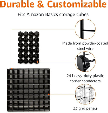 Amazon Basics 6-Cube Wire Grid Stackable Storage Organizer, Metal Shelving Unit, No-Tool Assembly, 26"W x 38"H x 12.6"D, Black - Image 3