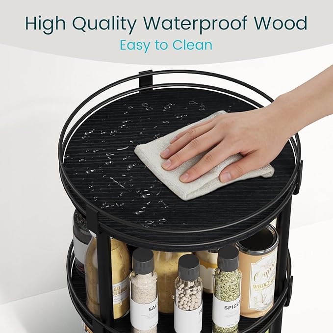 Snughome Lazy Susan Organizer, 3 Tier Rotating Spice Rack for Countertop, Turntable Lazy Susan Kitchen Countertop Organizer, 10.2" x 10.2" x 18.5", Black - Image 6