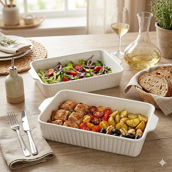 Dizada 9x13 Casserole Dish Set of 2 - Deep 4.2 Qt Porcelain Baking Dishes, Ceramic Bakeware for Lasagna, Roasts, Cake, Oven Microwave Safe(NO LIDS) - Image 2