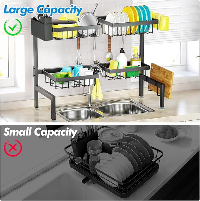 SNSLXH 4 Baskets 2-Tier Over The Sink Dish Drying Rack, 26.57"-35", Large Sink Rack for Kitchen, Extensible and Adjustable, Saving Kitchen Space - Image 6