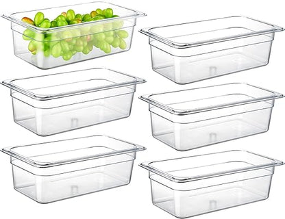 CURTA 6-Pack 1/3 Size 4" Deep NSF Polycarbonate Food Pans | Dishwasher & Freezer Safe Clear Container for Prep Tables, Buffet, Salad Bar, Commercial & Home Kitchen