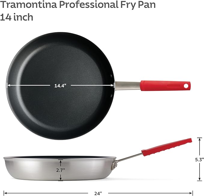 Tramontina Professional 14-Inch Non Stick Extra Large Frying Pan, Heavy-Gauge Aluminum Skillet with Reinforced Nonstick Coating, Red Handle, Dishwasher and Oven Safe - Image 4