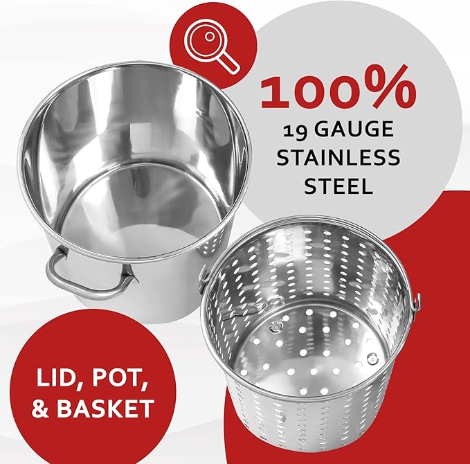 CONCORD 42 QT Stainless Steel Stock Pot w/Basket. Heavy Kettle. Cookware for Boiling (42) - Image 3